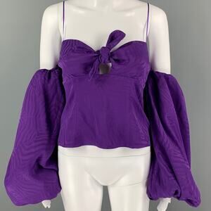 ATTICO Size 2 Purple Acetate Silk Jacquard Balloon Sleeves Dress Top